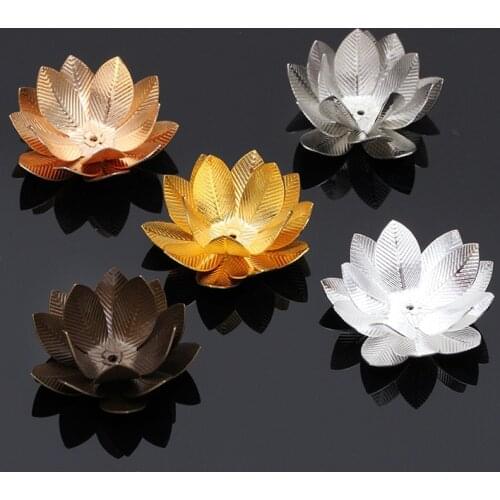 5pcs 26mm Beads Caps Three Layer Plated Copper Flowers Base Setting Filigree Wraps Charms Caps Findings for Jewelry Making DIY