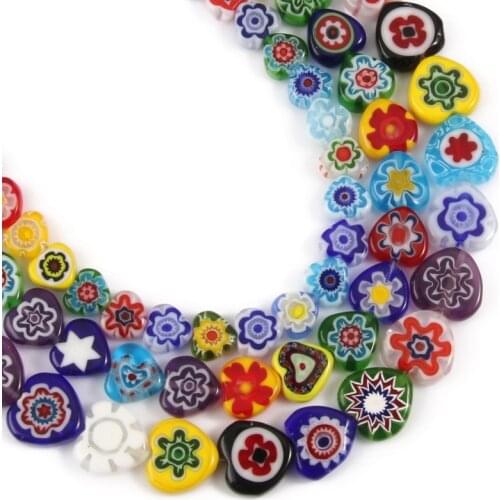 8 10 12mm Love Heart Shape Millefiori Flower Pattern Lampwork Glass Spacer Beads for Jewelry Making Handmade Diy Crafts Bracelet