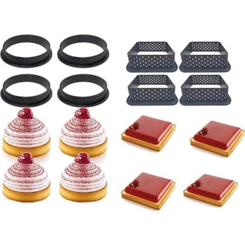 Cake Mold Rings Tart Ring Mousse Cake Ring Milk Bar Mold Cake Baking Mould Tool Perforated Cutter Ring Non Stick 8 Pcs