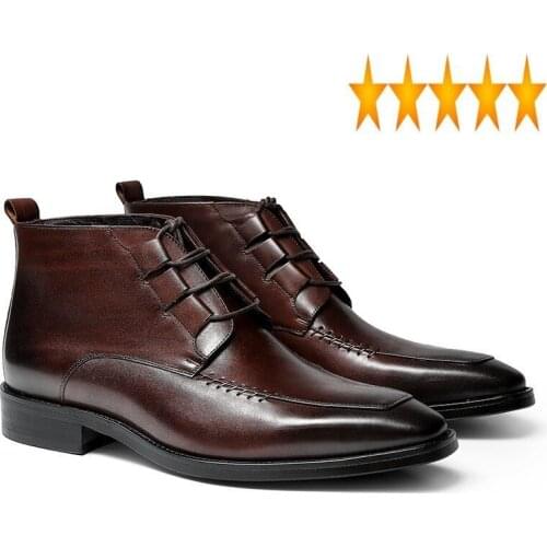 Men High Top Genuine Business Work Safety Shoes Lace Up Ankle Boots Vintage Winter Office Cowhide Leather Botas Hombre
