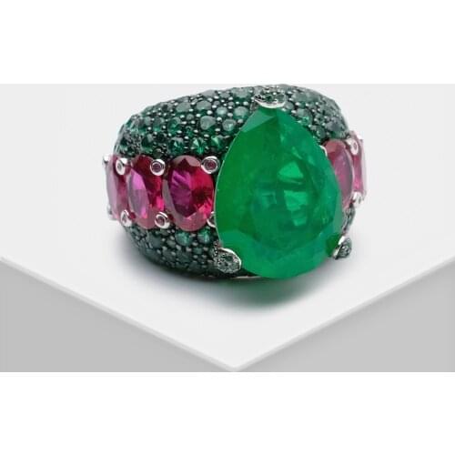 Amorita boutique 925 Green water drop full drill design fashion shiny ring