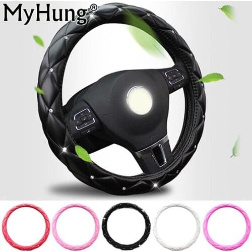 Crystal Rhinestone Covered Car Steering Wheel Cover Leather Auto Steering-Covers Cases Diamond For Women Girls Car Styling