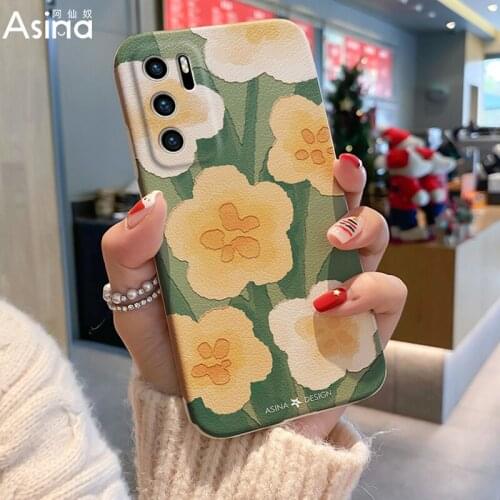 ASINA Imitation Lambskin Case For Huawei P40 P30 Pro Cover Cartoon Bumper Silicone Cases For Nova 7 8 Pro Fashion Flower Coque