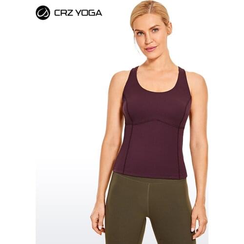 CRZ YOGA Womens Naked Feeling Soft Criss Cross Workout Tank Tops Built in Bra Yoga Athletic Shirts