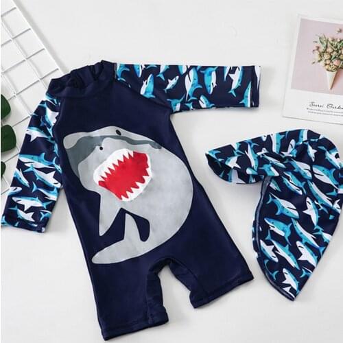 Baby Summer Swimsuits Infant Baby Goys One Piece Swimwear Cartoon Animal Print Short Sleeve Zipper Blue Beachwears Bathing Suit