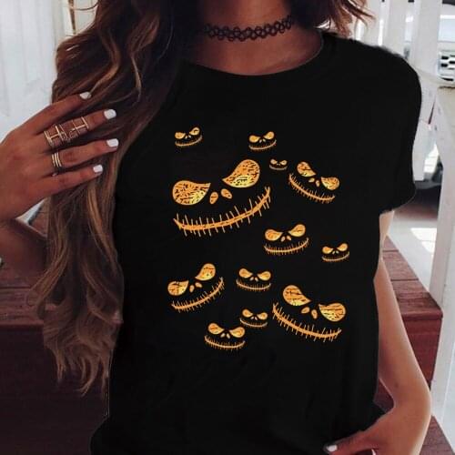 Pumpkin Emtion Print Halloween T-shirts Women Summer Tops for Teens Harajuku Shirts for Women Fashion O Neck Clothing Ropa Mujer