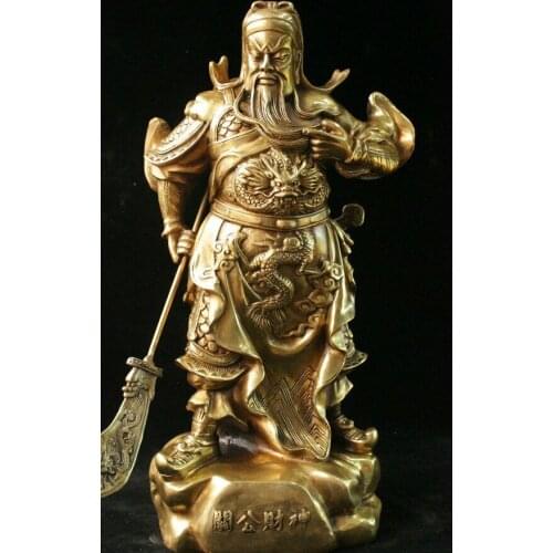 Collect China Brass Dragon Robe Guan Gong Guan Yu Wu Sheng Wealth Statue 13 inch