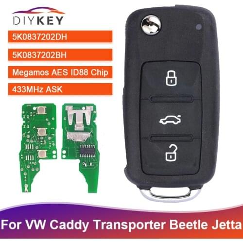 DIYKEY MQB 5K0837202BH 5K0837202DH Remote Key 433MHz for VW Caddy Transporter Beetle Jetta Sharan Scirocco Polo Tiguan 2016 2017