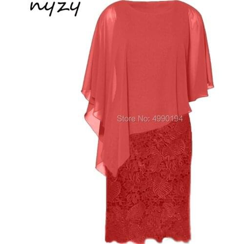 Red Mother of the Bride Dresses Lace Cape Sleeves Short Elegant Formal Dress for Wedding Party Guest 2019 NYZY C51