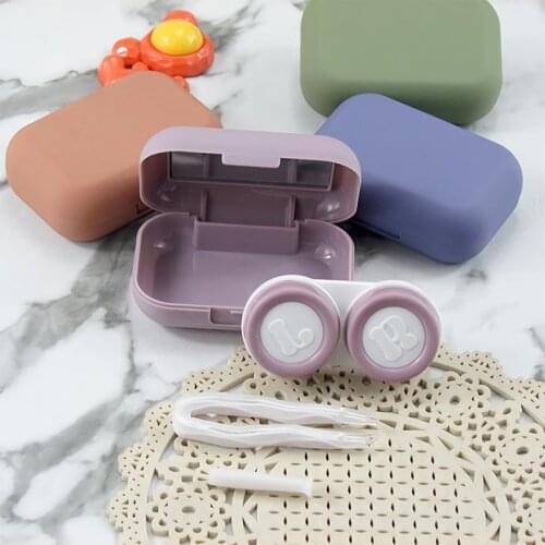 New Frosted Mini Contact Lens Case With Mirror Fashion Eyes Contact Lens Container Box Girl Colored Contact Lenses Holder Box