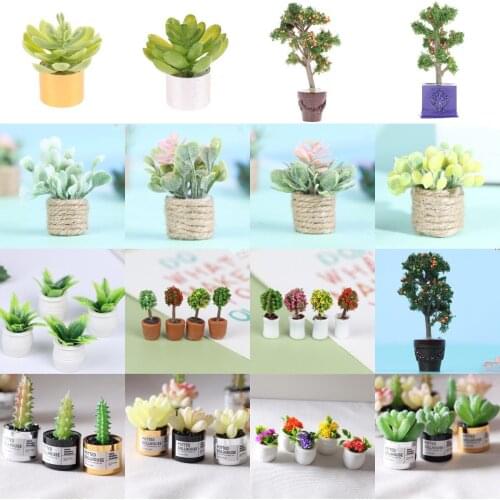 1Pcs Mini Flower Potted For Green Plant In Pot Simulation Plants Doll House Furniture Home Decoration 1:12 Dollhouse Miniature