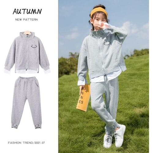 Fashion Girls Clothes Autumn 2021 New Teen Girls Zipper Cardigan Coats +Sweatpants Sports Costumes for Kids Clothing 2Pcs Sets