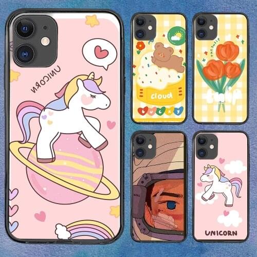 Cartoons Unicorn Animation Phone Case For iphone 12 11 6 Mini Pro XS Max X XR 7 8 Plus Soft TPU Cover 12Pro 11Pro 12Mini