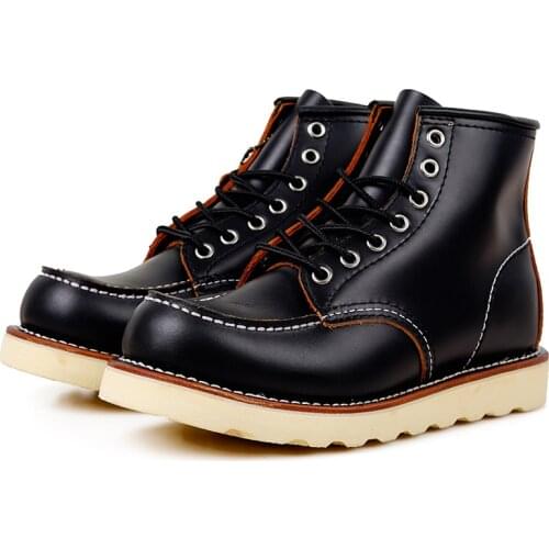 Mens Super Quality Handmade Cow Genuine Italian Cow Leather American Style Goodyear Welted Boots Motorcycle