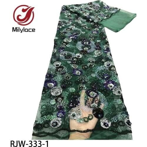 Latest French Tulle Lace High Quality African Embroidered Laces Fabrics with Sequins for Nigerian Wedding Party Dress RJW-333