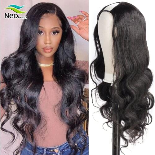 U Part Wig Human Hair Wig Body Wave Black Brazilian Half Wig 180% Density Human Hair Wigs With Free Shipping Can Be Permed & Dye