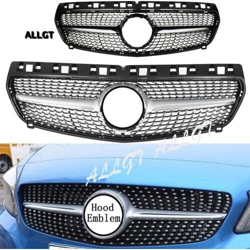 Car Front Bumper Grille Upper Grill FIT For Mercedes-Benz A-CLASS W176 2013 2014 2015 Diamond Black Silver