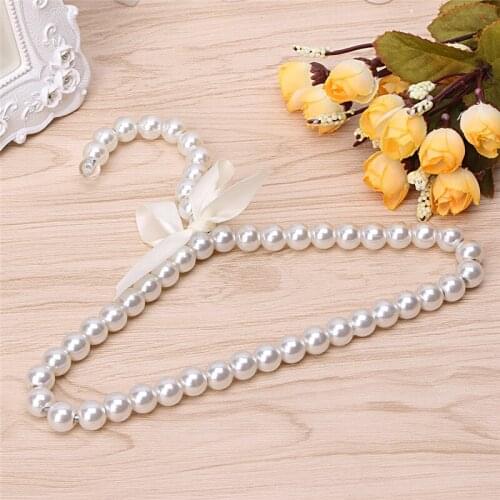 1pc Plastic Pearl Beaded Bow Clothes Dress Coat Hangers Wedding For Kid Children Save-Space Storage Organizer Dry Rack