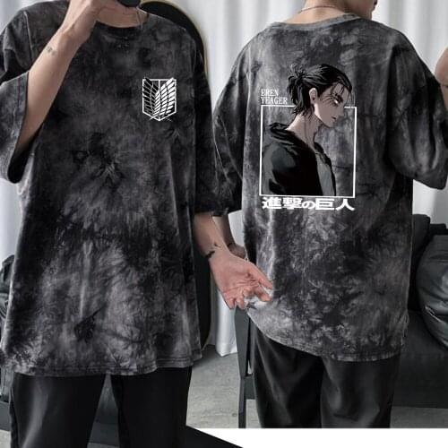 2021 Hot Anime Attack on Titan Harajuku Short Sleeve Tie Dye Print T-shirt