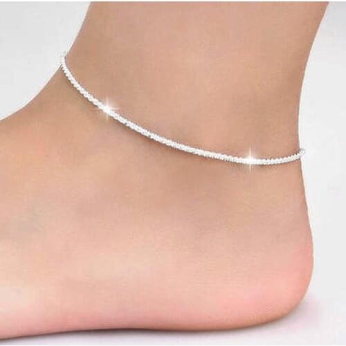 Silver plated Shiny Chains Anklet For Women Girls Friend Foot Jewelry Leg Bracelet Barefoot Sandal Beach Foot For Lady Perfect