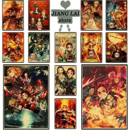 Demon Slayer Kimetsu no Yaiba Mugen Ressha-Hen retro posters Kraft paper poster for decorating wall