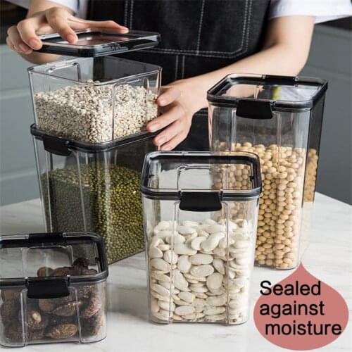 Hot Sale Kitchen Storage 1800ml Set Box Food Grade Plastic Snack Nut Dry Goods Storage Sealed Jar Transparent Household Grains