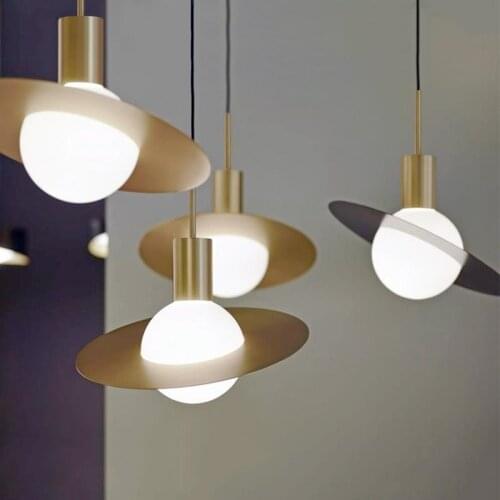 Nordic post-modern art personality glass ball flying saucer copper chandelier simple restaurant bedroom bedside living room lamp