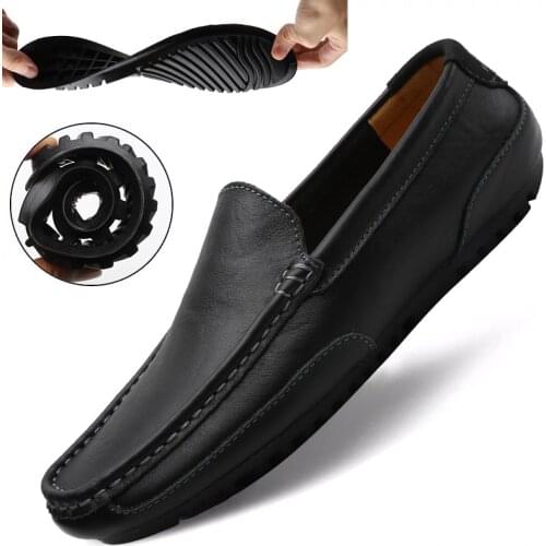 Genuine Leather Men Casual Shoes Brand 2021 Italian Men Loafers Moccasins Breathable Slip on Black Driving Shoes Plus Size 37-47