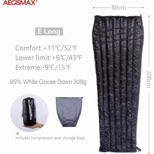 AEGISMAX E Outdoor Portable 43℉~52℉ Sleeping Bag FP800 95% Goose Down Ultralight Waterproof Envelope Type Travel Sleeping Bag