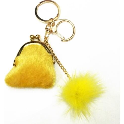 Mini Unique Keychain Coin Purse Women Pompon Rabbit Fur Ball Plush Key Ring Holder Girls Bags Charm Womens Purse Wallet