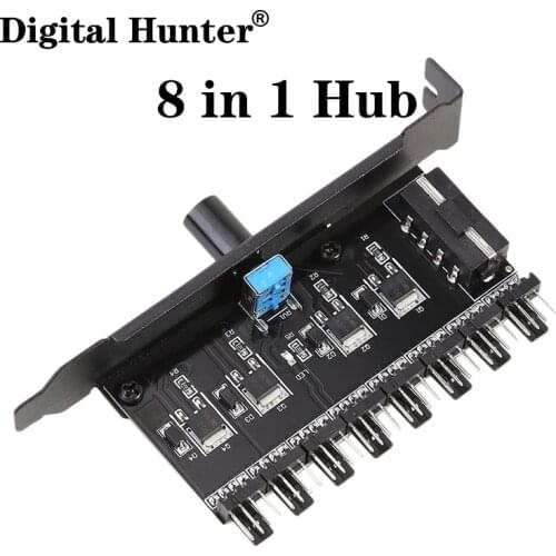 8 in 1 Fan 4 Pin PWM Cooler Fan HUB Splitter Extension Power Supply Socket PC Speed Controller Adapter With speed button