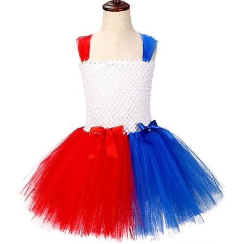 Red Blue Vintage Patchwork Dress for Girls Clothing Halloween Harley Quin Clown Costume Kids Knee Length Ribbon Bow Tutu Dress