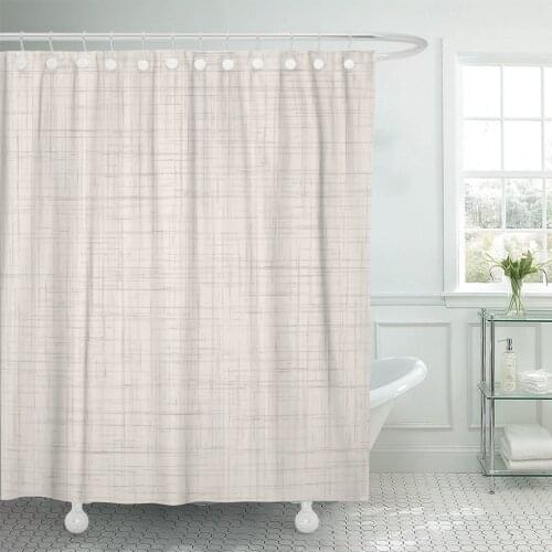 Beige Pattern Woven Organic Nature Canvas Burlap Shower Curtain Waterproof Polyester Fabric 72 x 78 Inches Set with Hooks