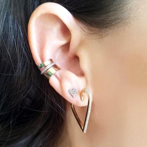 Gold filled European women trendy colorful 6 colors rainbow cz delicate multi piercing heart shape Huggie hoop earrings jewelry