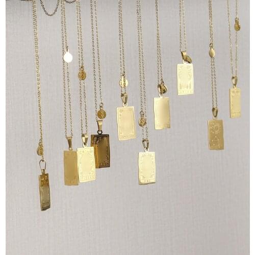 Vintage Horoscope Female Jewelry Sets Square Pendant 18k Gold Plated Necklaces for Women Zodiac Sign Stainless Steel Chain Men