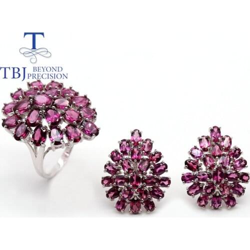 TBJ Natural rhodolite garnet gemstone Jewelry set 925 sterling silver clasp earring Ring fine jewelry for women birthday party