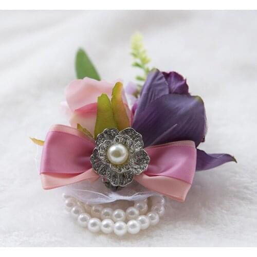 10Pcs/lot Wrist Flowers Bridesmaid de Marriage Crystal Corsages Wrist Flowers