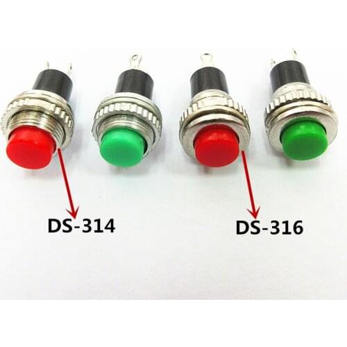 10PCS DS-314 Momentary Push Button Switch 0.5A 250V 10mm 2Pin No Lock Red Green