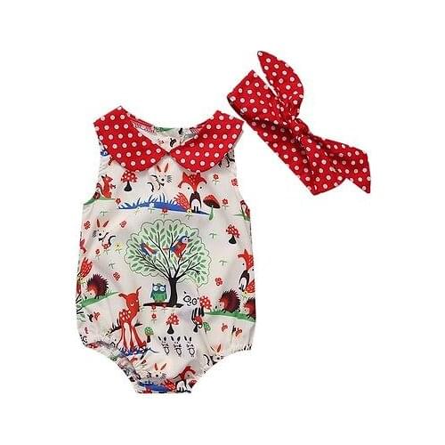 2Pcs Fox Baby clothing Romper 2017 Summer Newborn Infant Baby Girl Cotton Romper Jumpsuit Headband Clothes Outfit