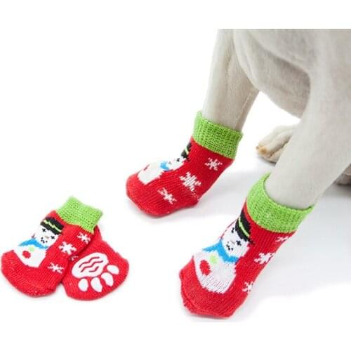 4pcs/set Warm Puppy Dog Shoes Soft Pet Knits Socks Cute Cartoon Anti Slip Skid Socks For Chihuahua Small Dogs Pet Products
