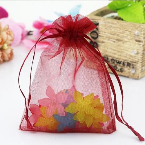 13x18cm (5.11"x7.08") 100pcs Dark Red Organza Bags Wedding Candy Jewelry Packaging Bags Cute Organza Pouches Drawstring Gift Bag