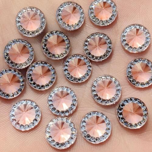 80PCS 10mm Two-tone Round Flat Back stones and crystal Resin Rhinestone trim Gems For Costume Button Crafts -A33