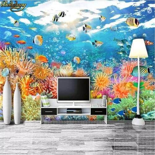 Beibehang Custom wallpaper mural fish tank underwater world coral reef fishes seascape TV background wall papers home decor