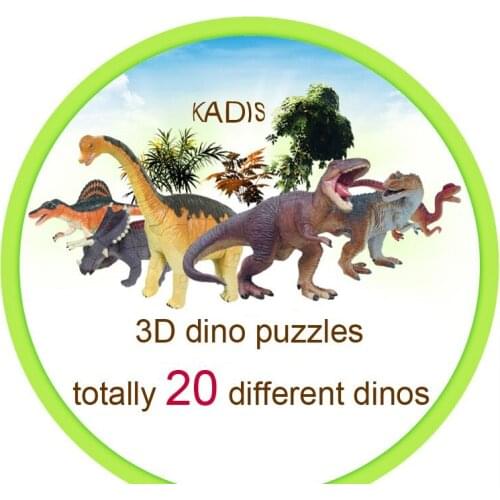 Free shipping 20pcs different dinosaurs puzzle models 3D puzzle kadis puzzle educational toys