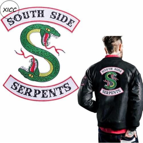 Big Size Riverdale South Side Serpents Iron On Patches For Clothing Cartoon Two Headed Cobra Snake Embroidery Sticker Applique