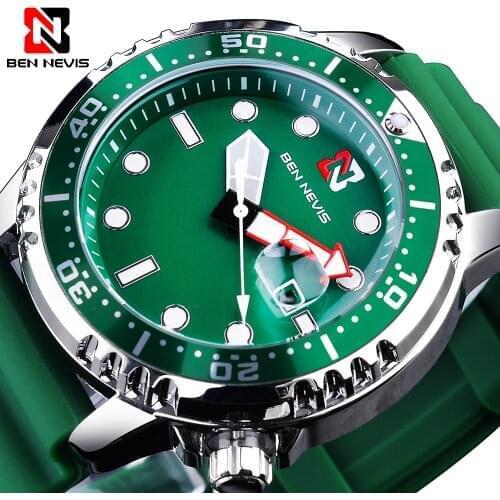 Quartz Watch Men Green Rubber Waterproof Watches Sport Date Clock Male for Business Top Brand BEN NEVIS Hombres Relojes
