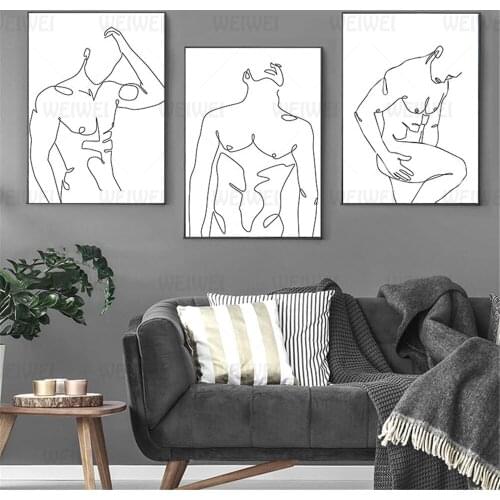 Man Nude Print Male Figure One Line Drawing Canvas Painting Man Body Abstract Wall Art Poster Minimalist Picture Bedroom Decor