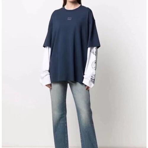 2021 Ac Studios Fake two piece stitched top smiley face hot diamond printed T-shirt for men and women