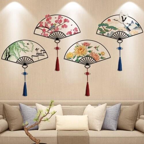 Chinese Style Iron Fan Wall Sticker Home Office Decor Mural Living Room Bedroom TV Backdrop Wall Decals Aesthetic Room Decor Art
