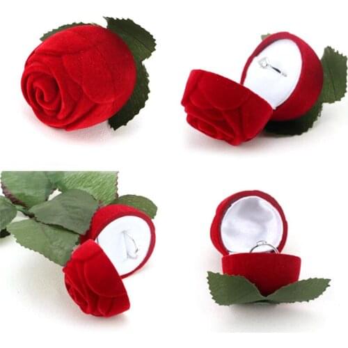 Beautiful romantic Artificial Flower Red Rose head Jewelry Box Wedding Ring Gift Case Earrings Storage Display Holder